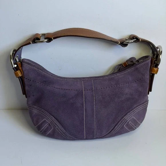 Coach Y2K Mini SoHo Hobo Shoulder Bag in Purple Suede/Brown Leather Accents